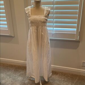 French Connection White Maxi Dress with Square Neck and Flutter Sleeves